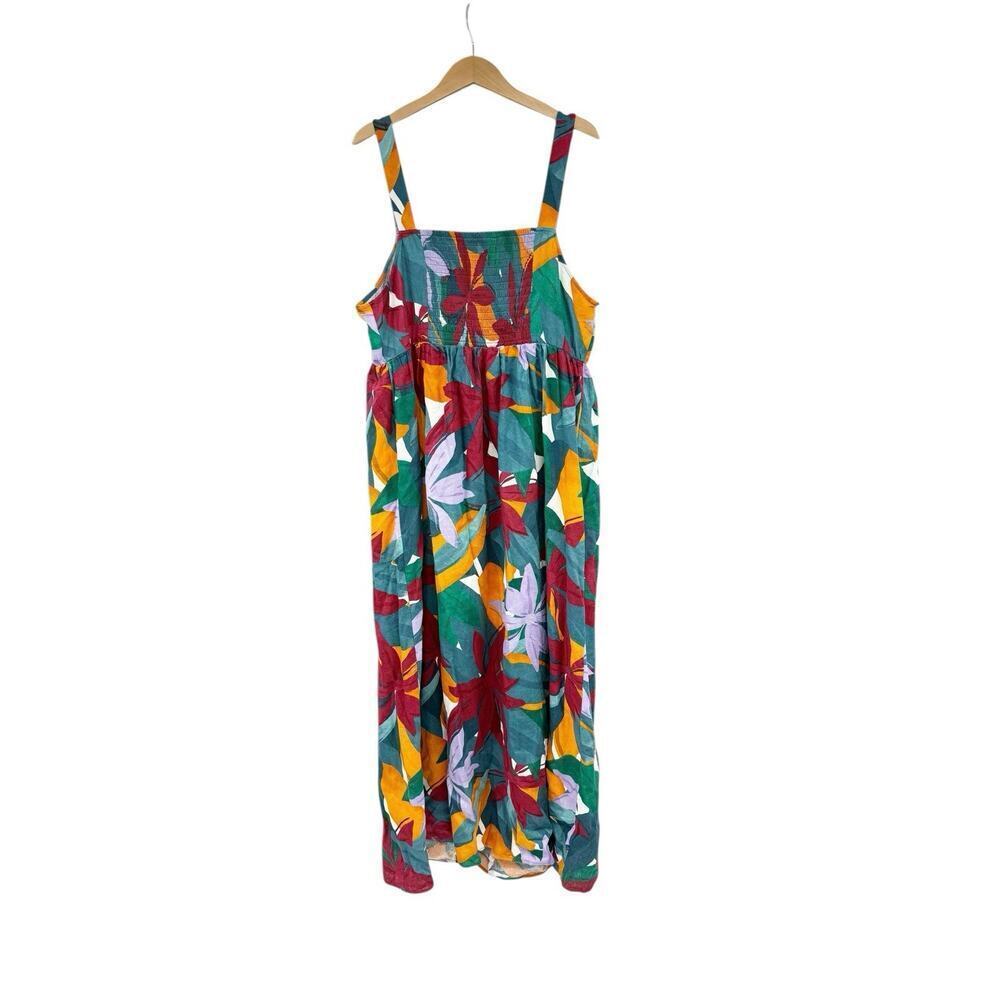 ELOQUII Elements Women's Plus Size Tie Front Tank Dress Linen Blend Floral 16 - Picture 5 of 9